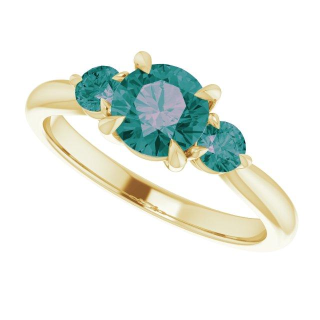 Tracy- Three Stone Accented Engagement Ring, Prong set Round Alexandrites 5mm Lab Created Alexandrite / 14k Yellow Gold Ring by Nodeform