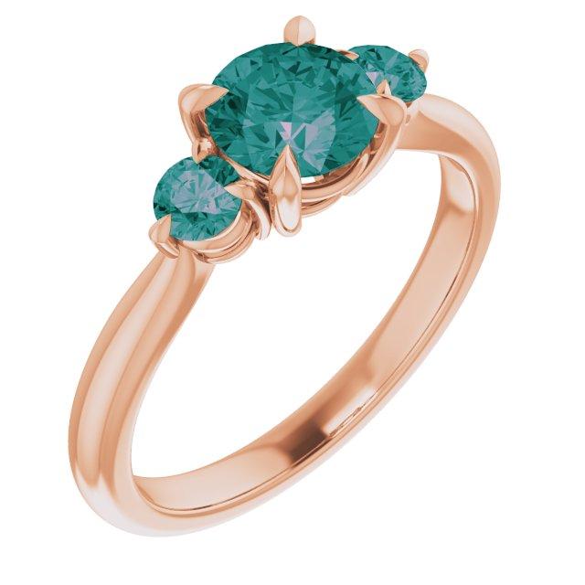 Tracy- Three Stone Accented Engagement Ring, Prong set Round Alexandrites 5mm Lab Created Alexandrite / 14k Rose Gold Ring by Nodeform