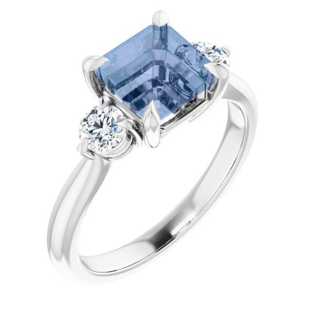 Tracy - Three Stone Prong Set Engagement Ring with Round Side Stones - Setting only Ring Setting by Nodeform