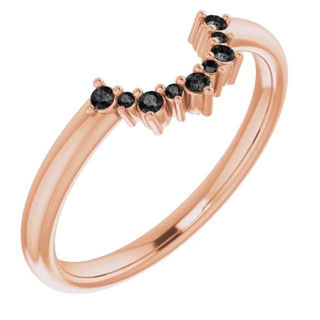 Casey Band - C-Shape Contoured Accented Diamond, or Sapphire Shadow Wedding Ring All Black Diamonds / 10k Rose Gold Ring by Nodeform