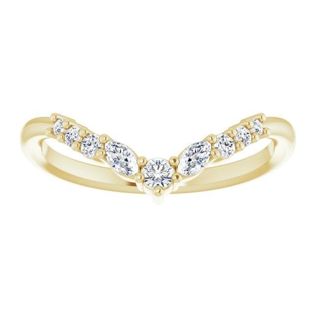 Vanessa Band- Graduated Diamond V-Curved Chevron Contoured Stacking Wedding Ring All lab-grown White Diamonds SI1-2, G-H / 14K Yellow Gold Ring by Nodeform