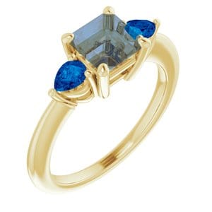 Tressa - Three Stone Prong Set Engagement Ring with Pear-shaped Side Stones - Setting only Blue Sapphire Pear Sides / 14K Yellow Gold Ring Setting by Nodeform