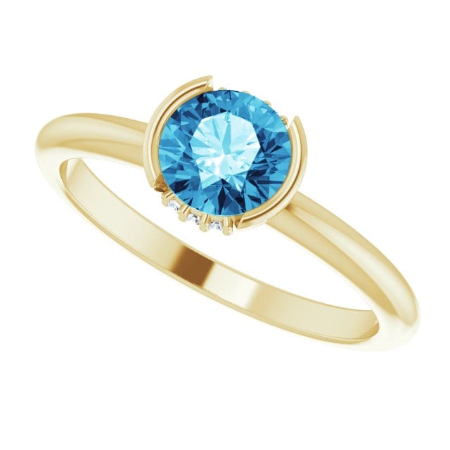 Helen Solitaire - Round Blue Moissanite Half Bezel Engagement Ring Ring by Nodeform