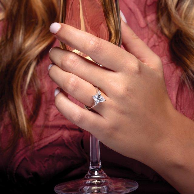 Tressa - Three Stone Prong Set Engagement Ring with Pear-shaped Side Stones - Setting only Ring Setting by Nodeform
