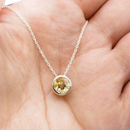 Round Citrine Sterling Silver Slide Pendant Necklace {Ready to Ship} Necklace / Pendant by Nodeform