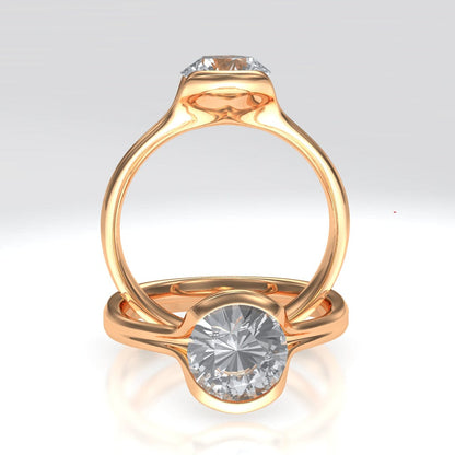 Round Moissanite Fold Semi-Bezel Set Solitaire Engagement Ring Ring by Nodeform