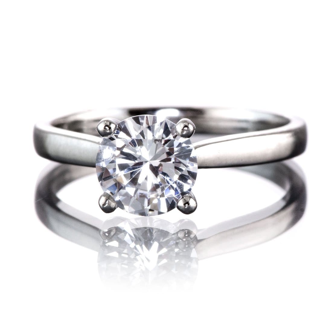 Amelia Ring- White Sapphire Prong Set Cathedral Style Solitaire Engagement Ring Sapphire #308731 1.47ct/7.03mm / 14k Nickel White Gold (Not Rhodium Plated) Ring by Nodeform
