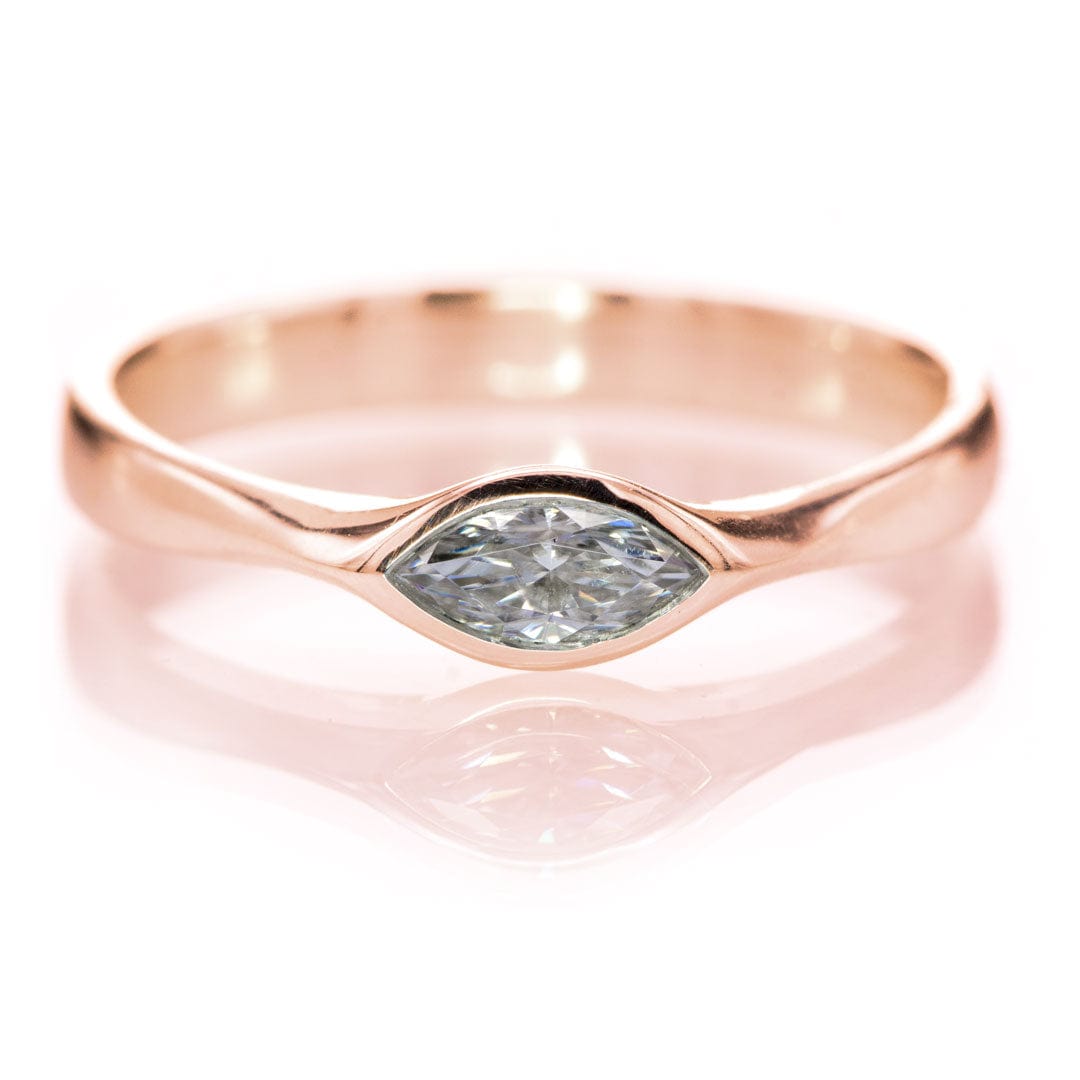 Marquise Diamond Bezel Solitaire Engagement Ring 14k Rose Gold / 0.25ct G-I/SI Genuine Diamond, non-certified Ring by Nodeform