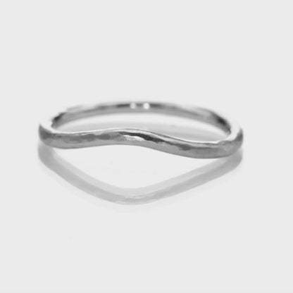 Contoured Curved Skinny Hammered Texture Thin Wedding Band
