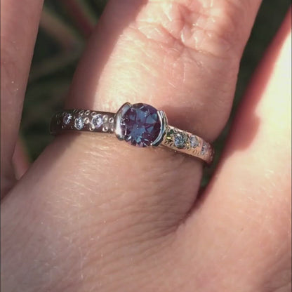 Alexandrite Half Bezel Diamond Star Dust Engagement Ring