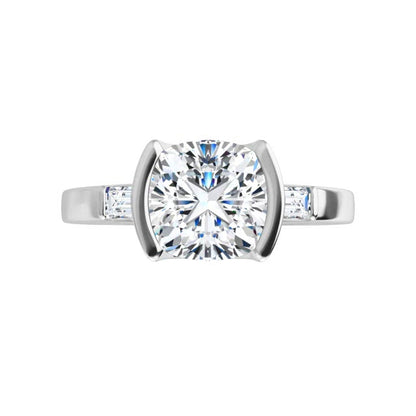Harper - Three Stone Semi-Bezel Set Engagement Ring with Baguette-shaped Lab Diamonds - Setting only