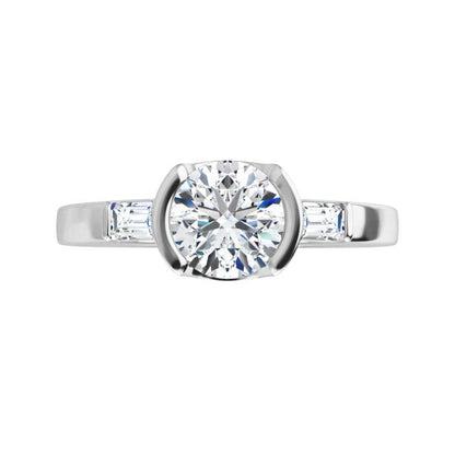 Harper Ring - 1CTW Round Lab Diamond & Baguette Accented Half Bezel Engagement Ring
