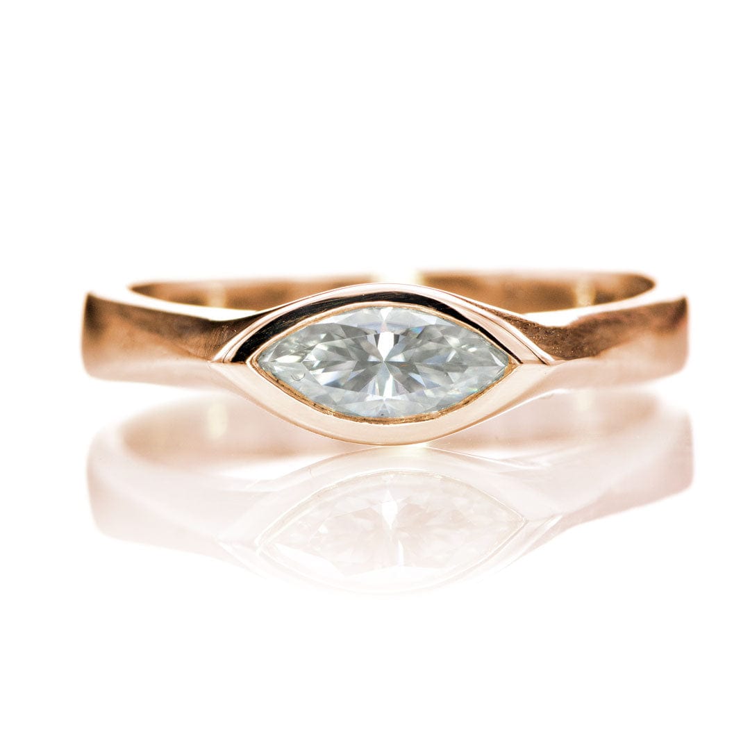Marquise Moissanite Bezel Solitaire Engagement Ring 8x4mm Near-Colorless F1 Moissanite (GHI Color) / 14k Rose Gold Ring by Nodeform