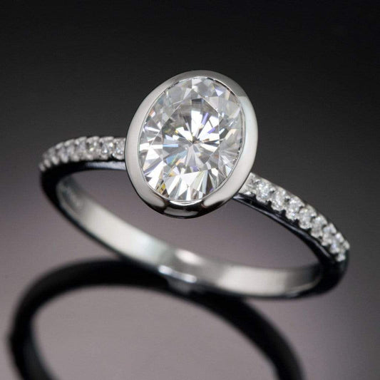 Oval Moissanite Peekaboo Bezel Diamond Pave Engagement Ring Ring by Nodeform