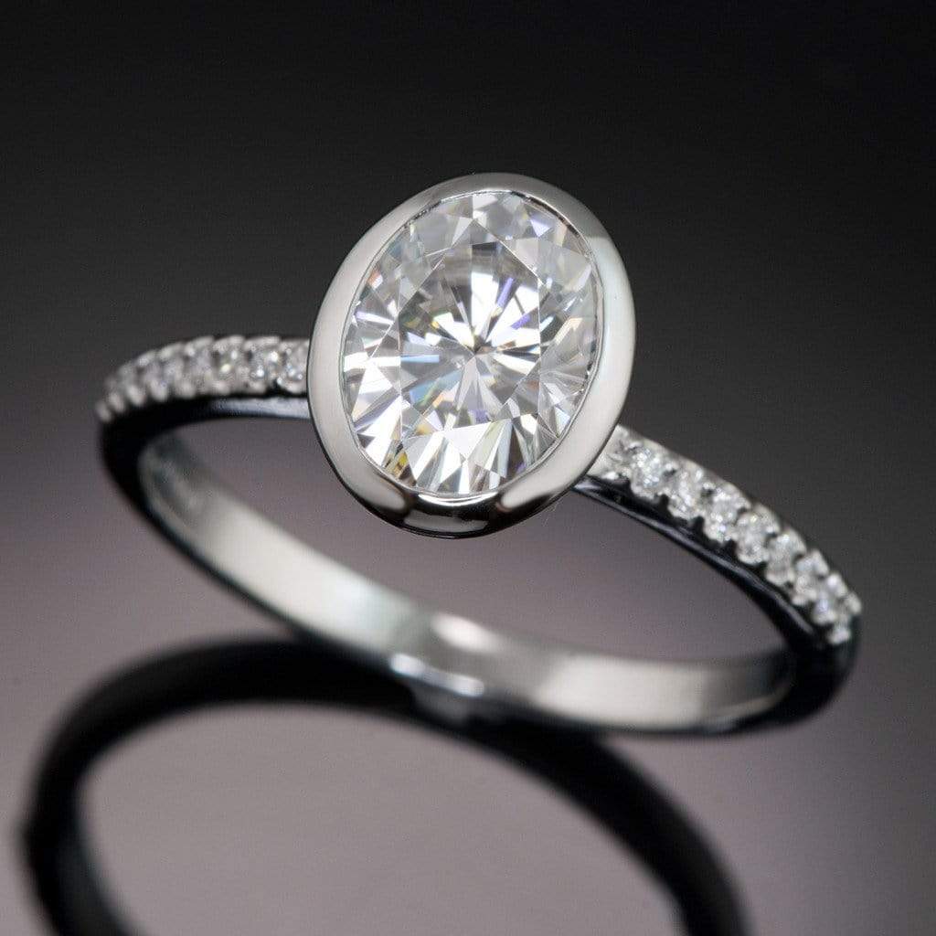 Oval Moissanite Peekaboo Bezel Diamond Pave Engagement Ring Ring by Nodeform