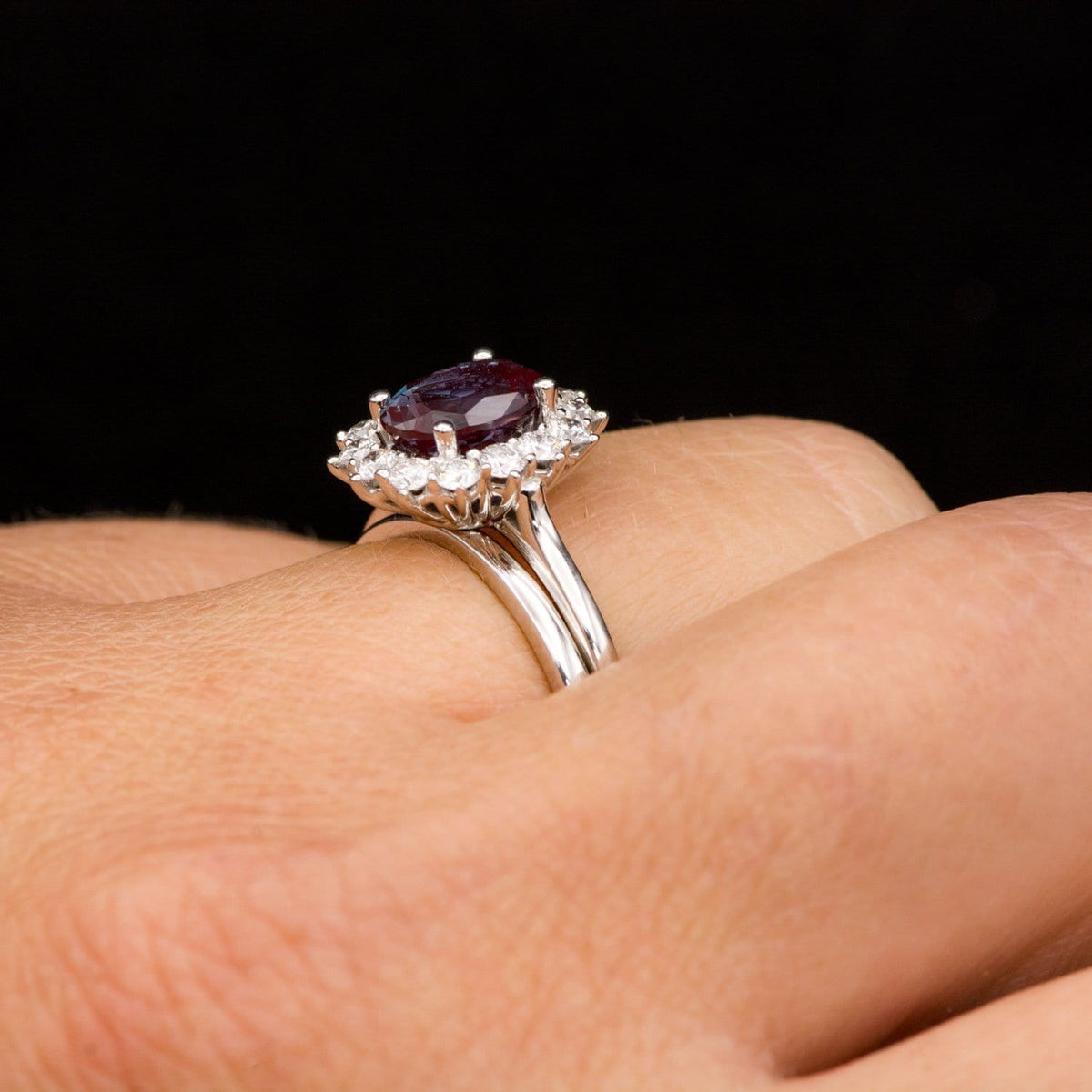 Ophelia - Oval Lab-Created Alexandrite Prong Set Halo Engagement Ring Ring by Nodeform