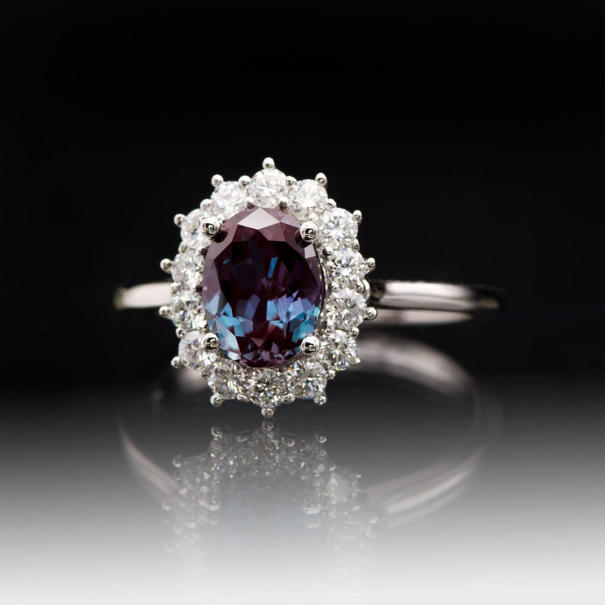 Ophelia - Oval Lab-Created Alexandrite Prong Set Halo Engagement Ring Ring by Nodeform