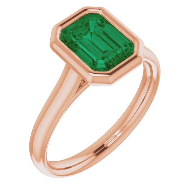 Emerald Cut Green Moissanite Olivia Bezel Set 14k White Gold Solitaire Cathedral Engagement Ring 14k Rose Gold / 8x6 mm/1.6ct Green Moissanite by Nodeform