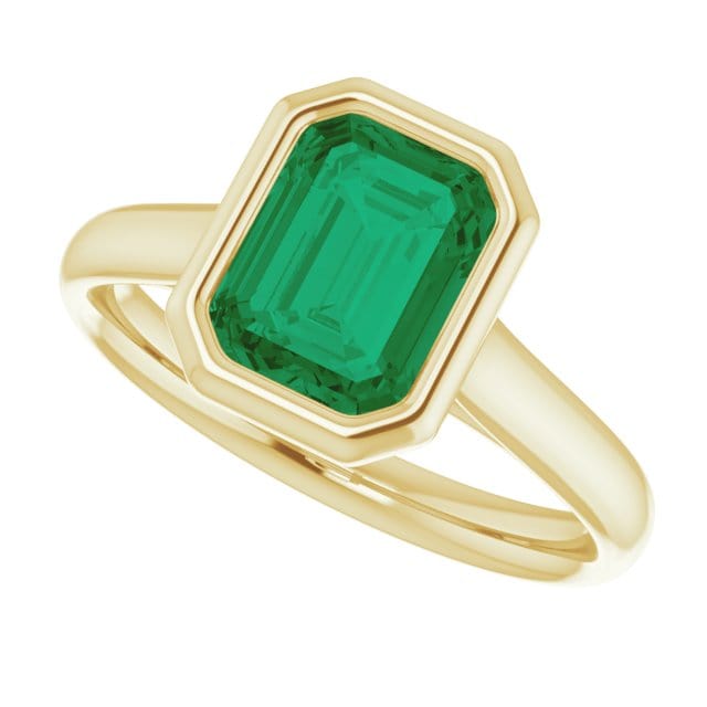 Emerald Cut Green Moissanite Olivia Bezel Set 14k White Gold Solitaire Cathedral Engagement Ring 14K Yellow Gold / 8x6 mm/1.6ct Green Moissanite by Nodeform