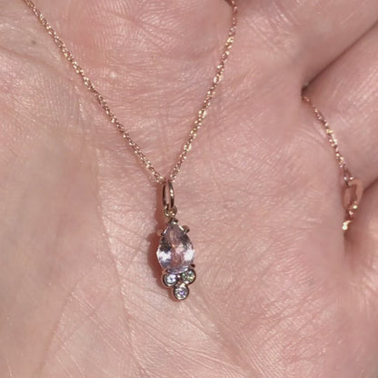 Accented Pear Morganite & Moissanite 14k Rose Gold Pendant Necklace, Ready to Ship