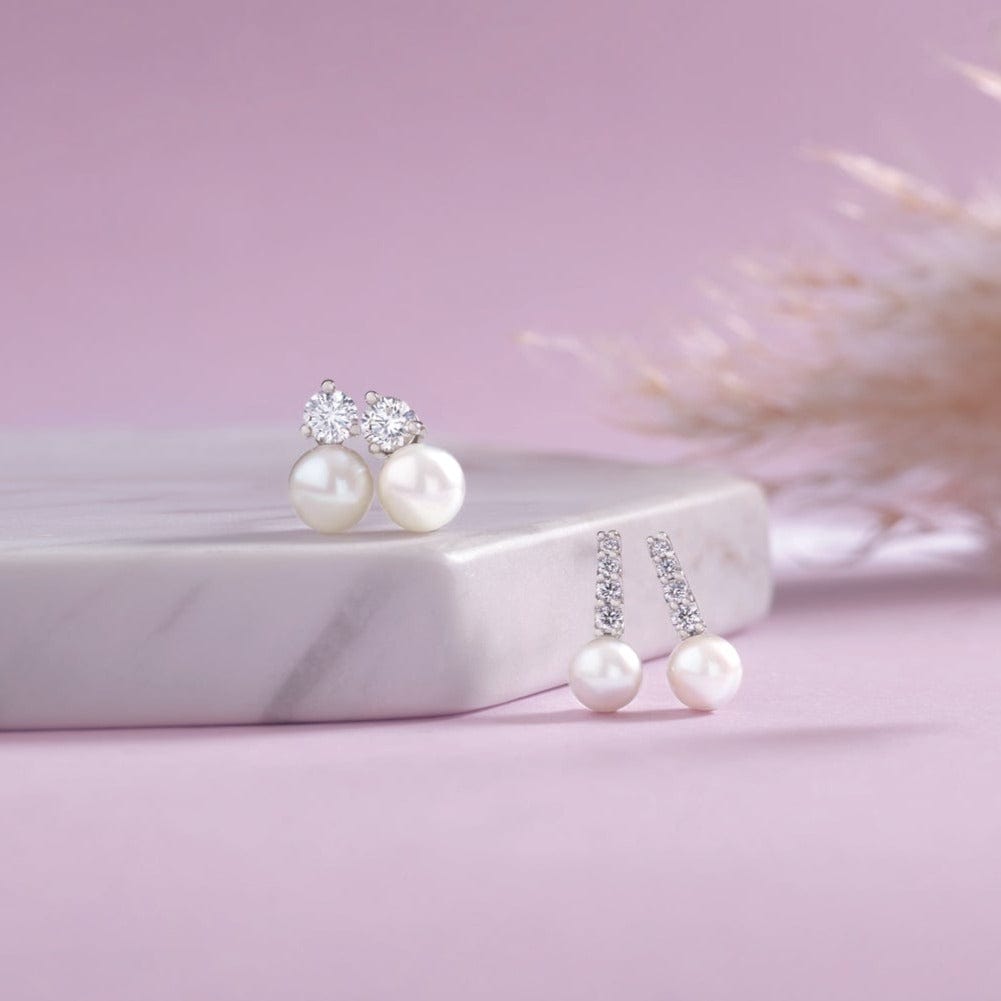 White Freshwater Cultured Pearl & Diamond Cluster Stud Earrings Earrings by Nodeform