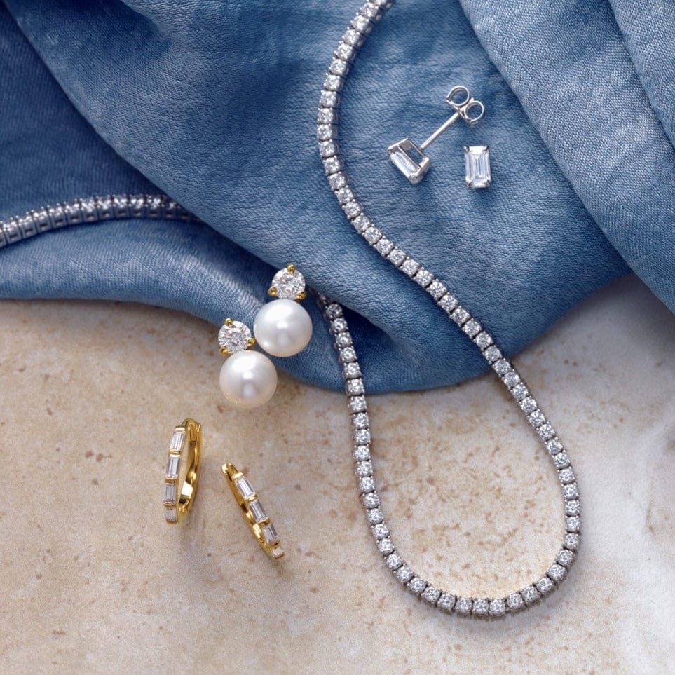 White Freshwater Cultured Pearl & Diamond Cluster Stud Earrings Earrings by Nodeform