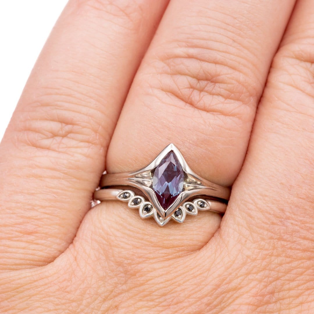 Petal Band - Floral Inspired Contoured White, Black or Teal Diamond, Ruby Stacking Wedding Ring Ring by Nodeform