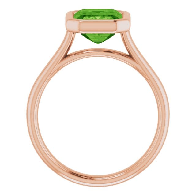 Emerald Cut Green Moissanite Olivia Bezel Set 14k White Gold Solitaire Cathedral Engagement Ring by Nodeform