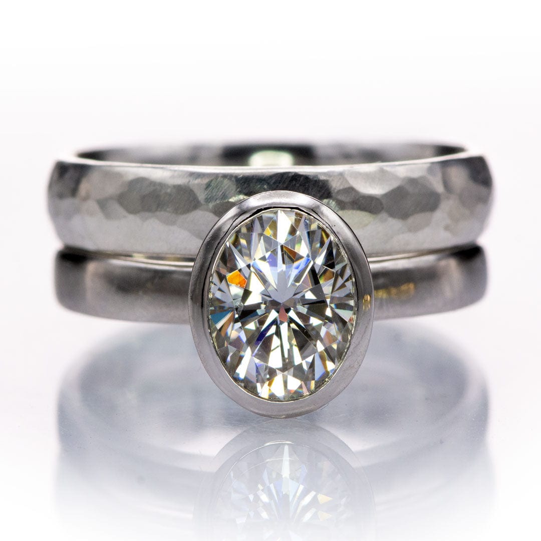 Oval Moissanite Ring Bezel Solitaire Engagement Ring Ring by Nodeform