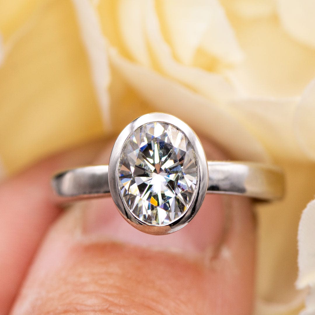 Oval Moissanite Ring Bezel Solitaire Engagement Ring Ring by Nodeform