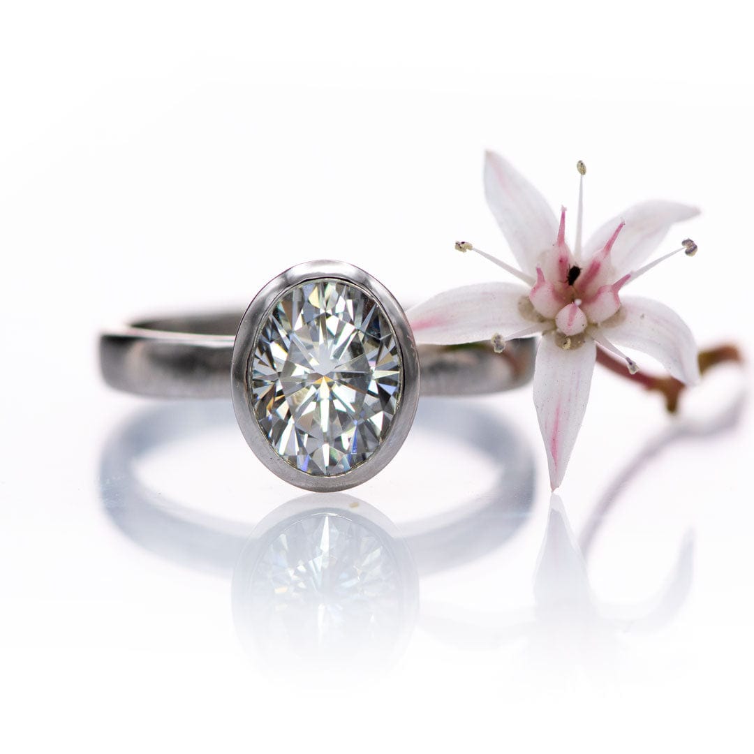 Oval Moissanite Ring Bezel Solitaire Engagement Ring Ring by Nodeform
