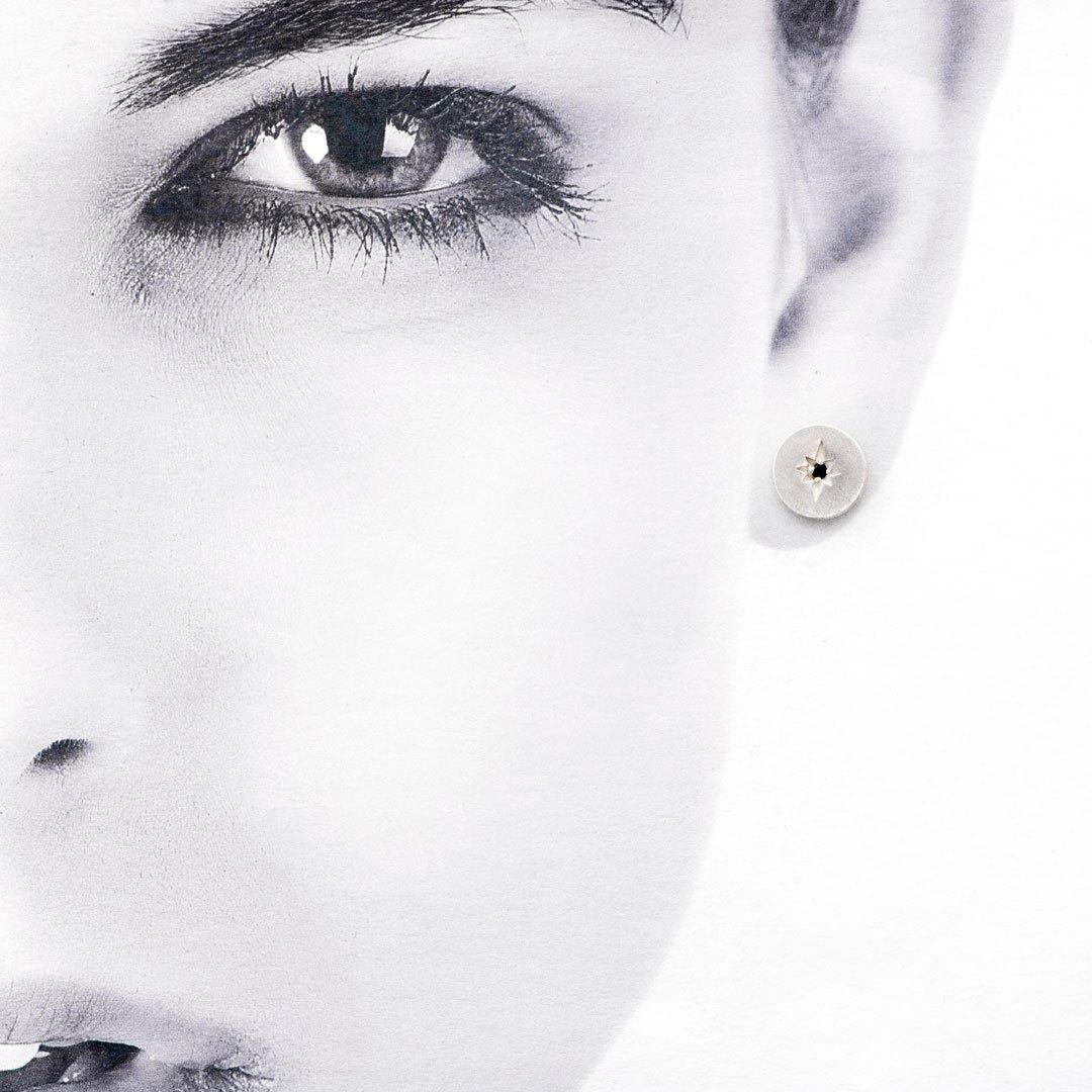 Blue Sapphire Star Set Round Disk Stud Earrings Earrings by Nodeform