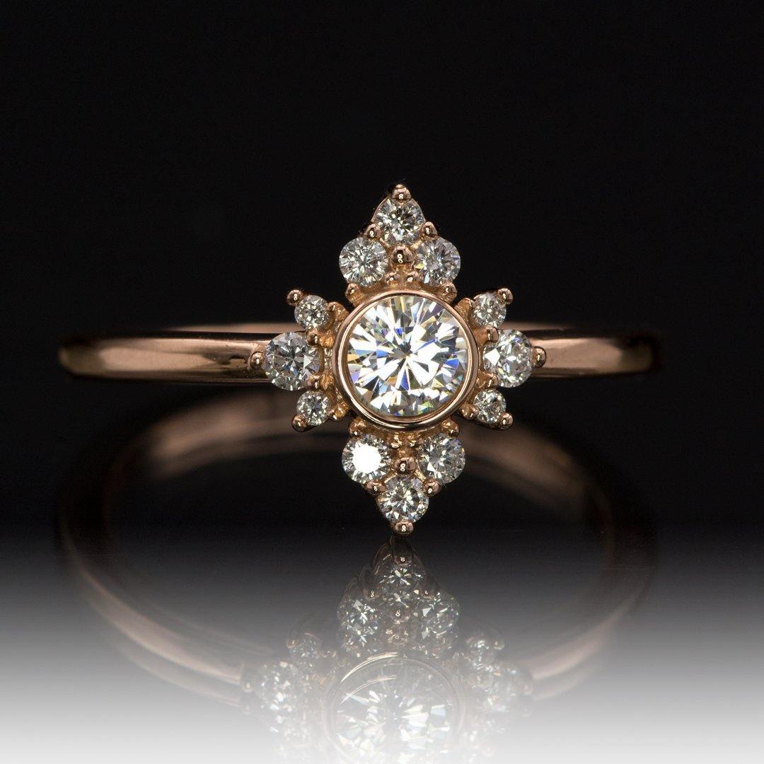 Ava Ring - Moissanite, Diamond or White Sapphire Halo Engagement Ring Ring by Nodeform