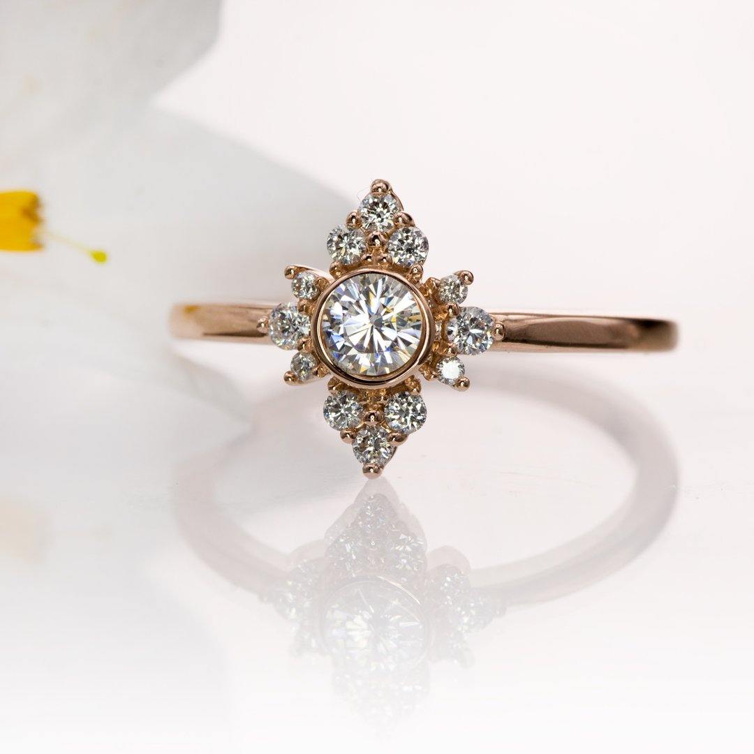Ava Ring - Moissanite, Diamond or White Sapphire Halo Engagement Ring Ring by Nodeform