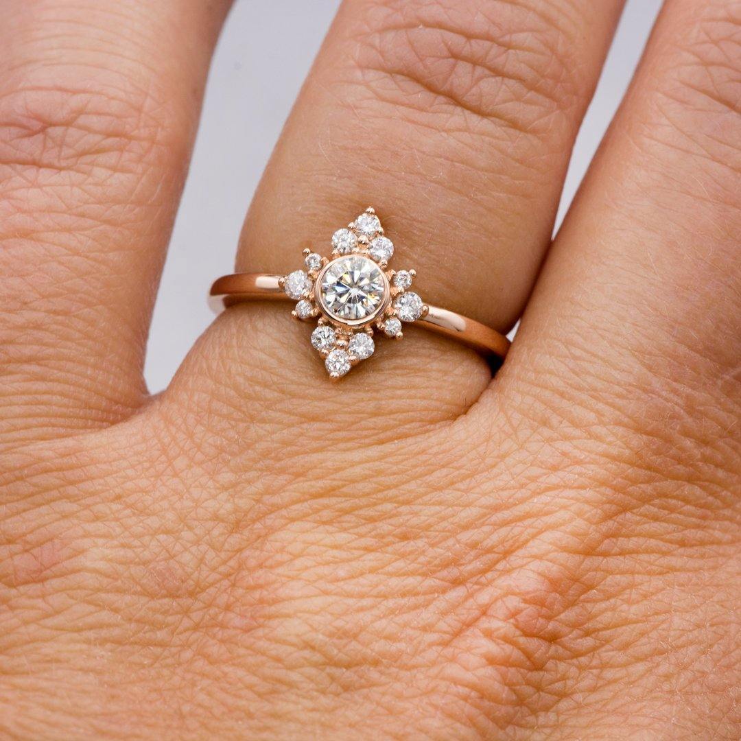 Ava Ring - Moissanite, Diamond or White Sapphire Halo Engagement Ring Ring by Nodeform
