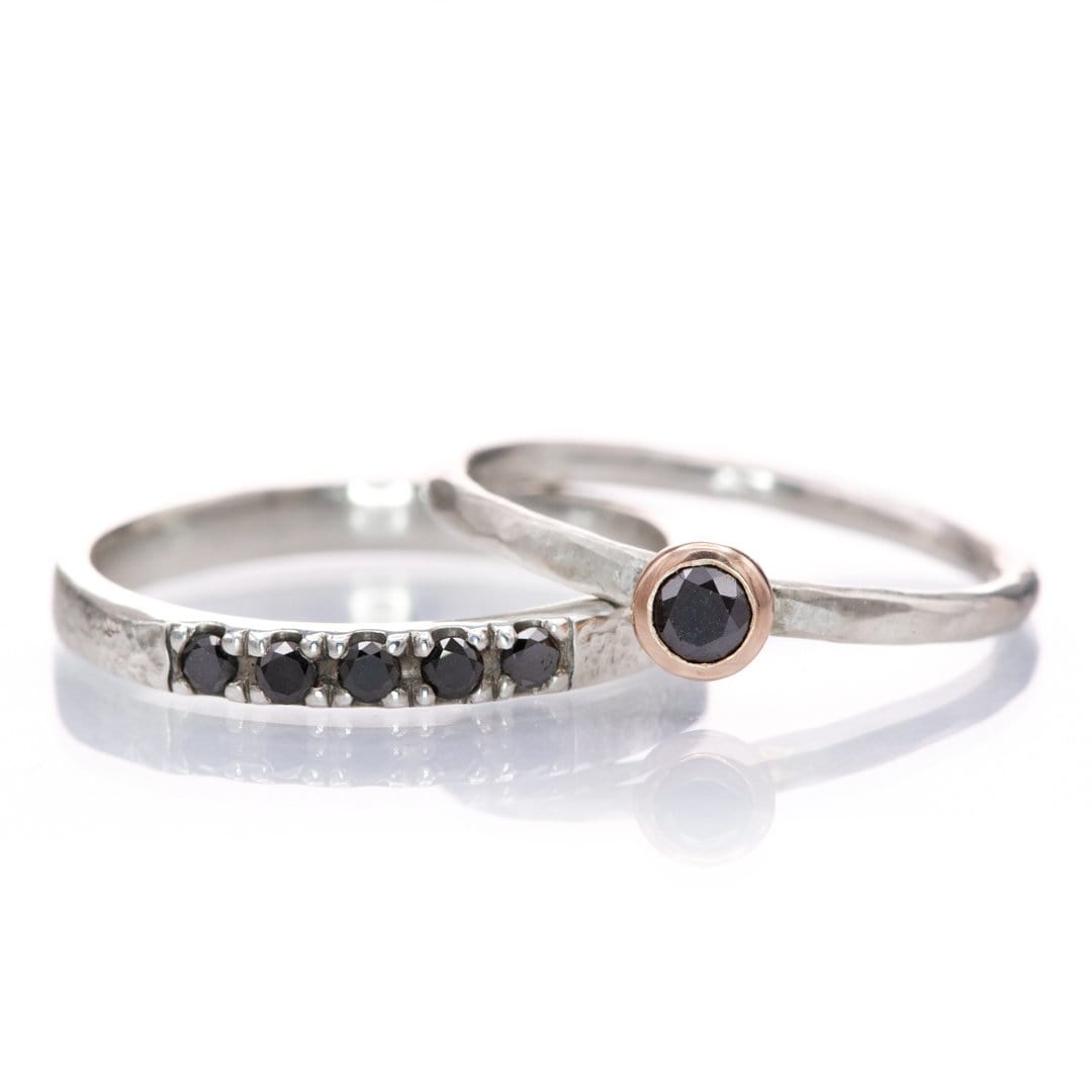 Black Diamond Pave French Set Ring Stacking Wedding Band Ring by Nodeform