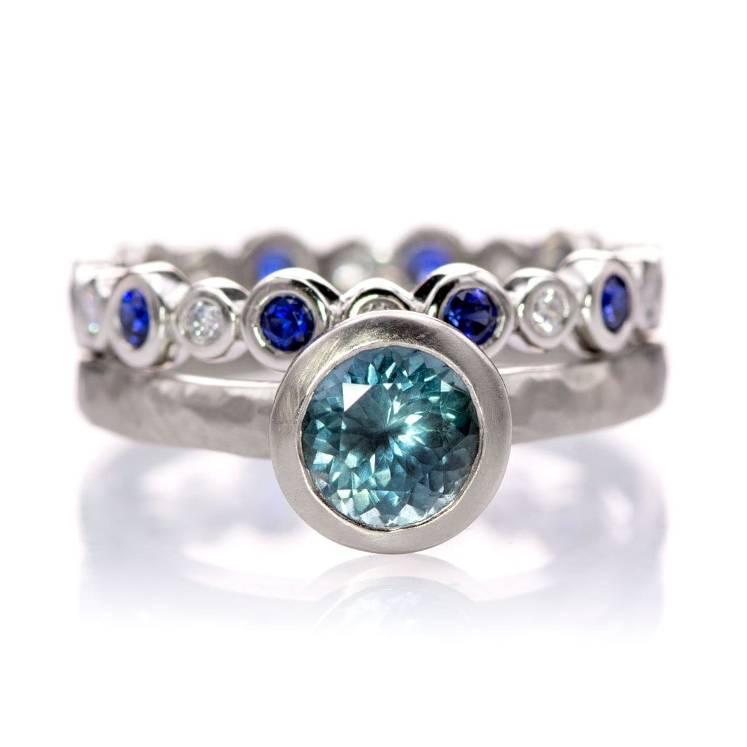 Bree Anniversary Band - Bezel Set Lab Created Diamond & Blue Sapphire Eternity Stacking Ring Wedding Band Ring by Nodeform