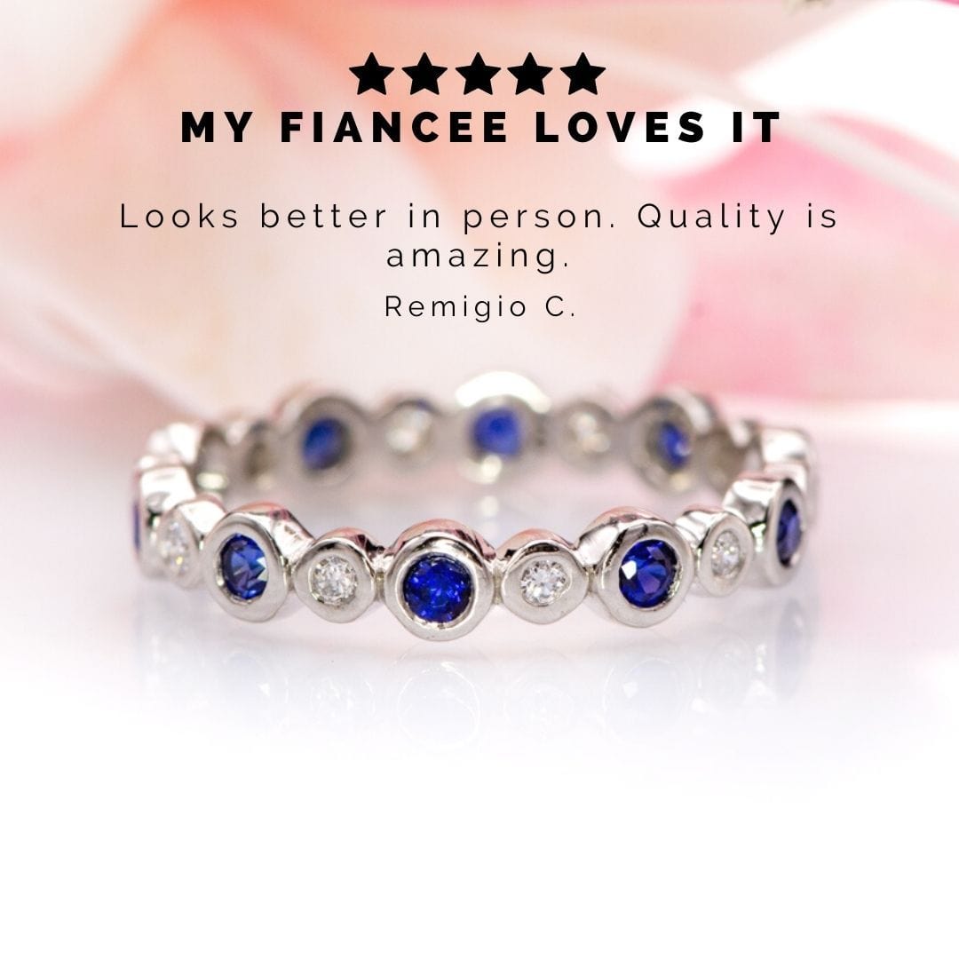 Bree Anniversary Band - Bezel Set Lab Created Diamond & Blue Sapphire Eternity Stacking Ring Wedding Band Ring by Nodeform