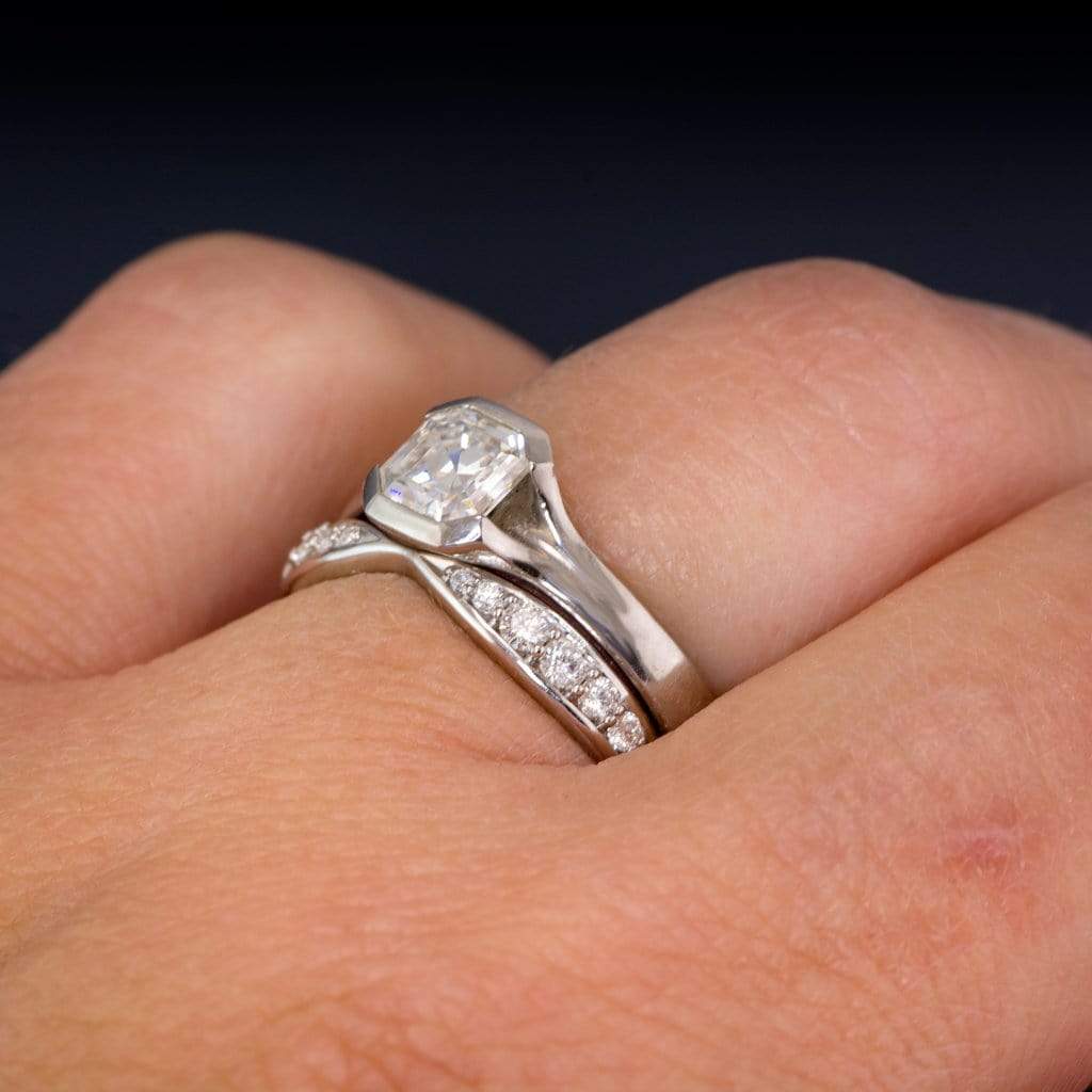 Pippa Band - Pinched Contoured Wedding Ring Graduated Diamond, Moissanite, Ruby or Sapphire Ring by Nodeform