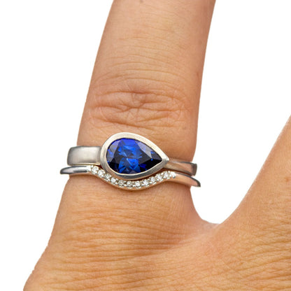 Cecilia Band - C-Shape Contoured Accented Diamond, or Sapphire Shadow Wedding Ring Ring by Nodeform