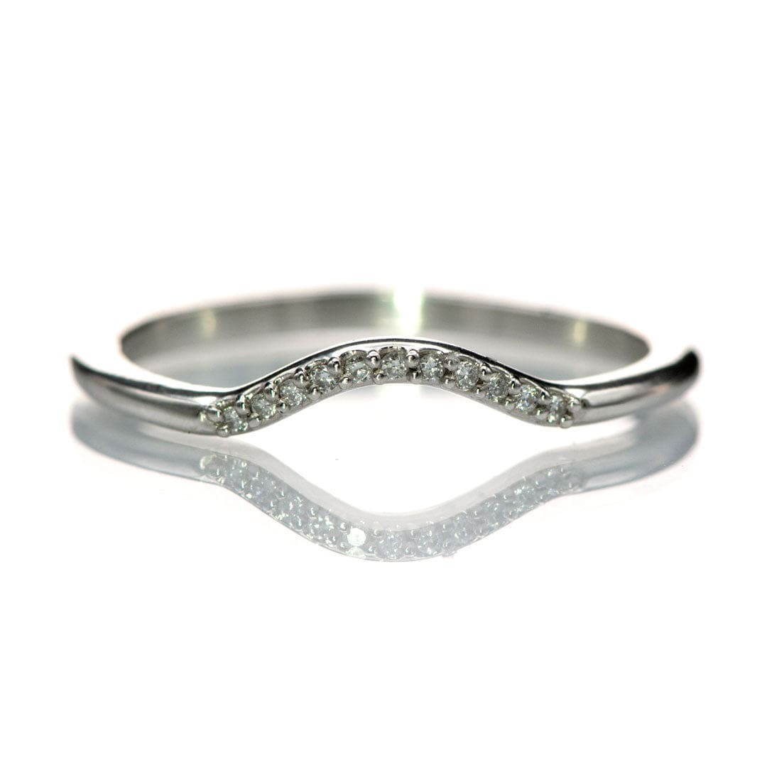 Cecilia Band - C-Shape Contoured Accented Diamond, or Sapphire Shadow Wedding Ring All White Sapphires / 14k Nickel White Gold (Not Rhodium Plated) Ring by Nodeform