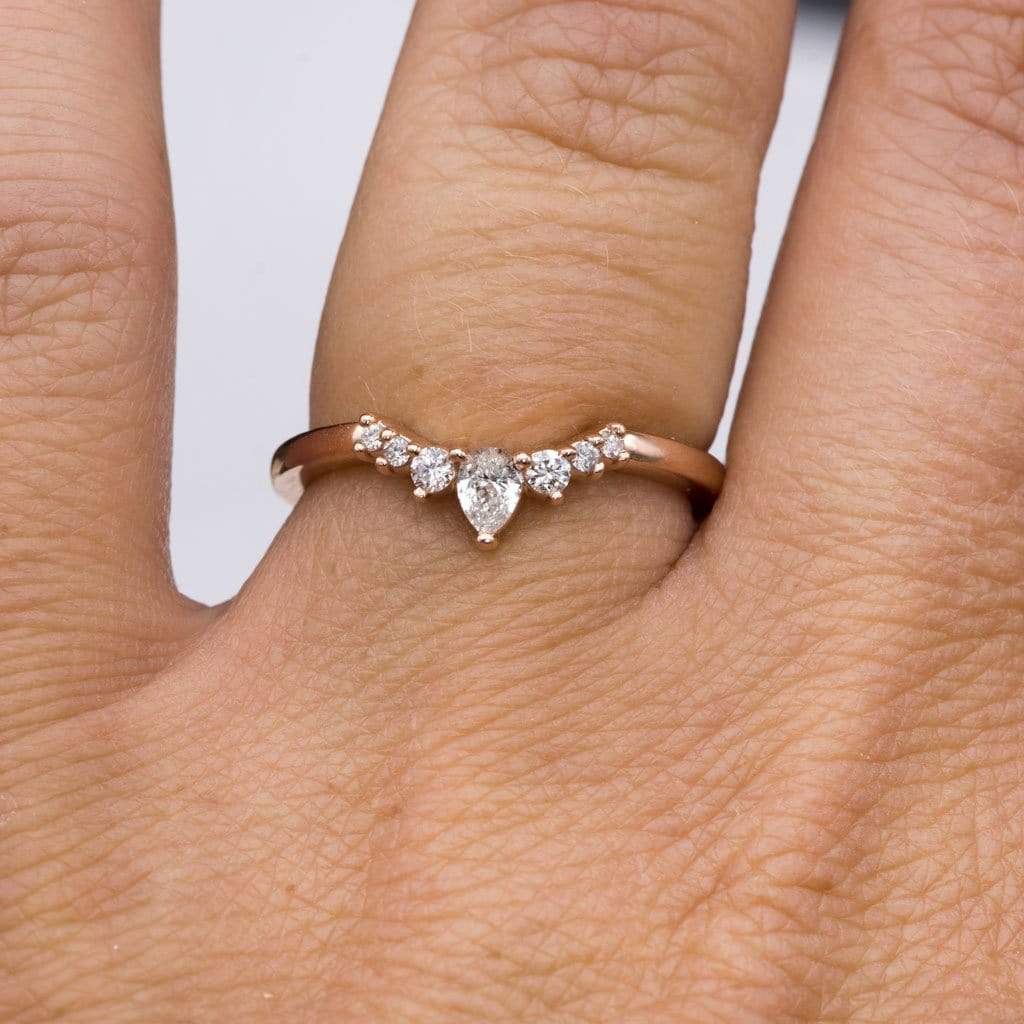 Claire Band- Graduated Diamond, Moissanite or White Sapphire Curved Contoured Crown Stacking Wedding Ring Ring by Nodeform