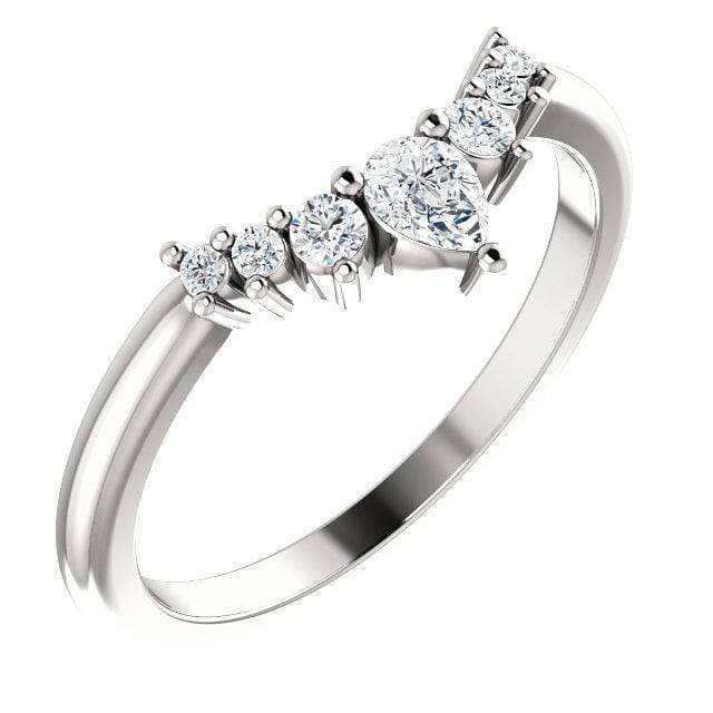 Claire Band- Graduated Diamond, Moissanite or White Sapphire Curved Contoured Crown Stacking Wedding Ring All Genuine White Diamonds SI2-3, G-H / 14kX1 Nickel White Gold (Not Rhodium Plated) Ring by Nodeform