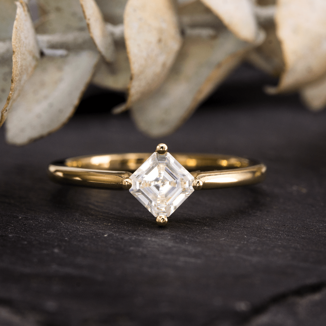Cora Asscher Cut Moissanite Compass Prong Set 18k Gold Solitaire Engagement Ring, size 4 to 9 Cora Asscher Ring Ring Ready To Ship by Nodeform