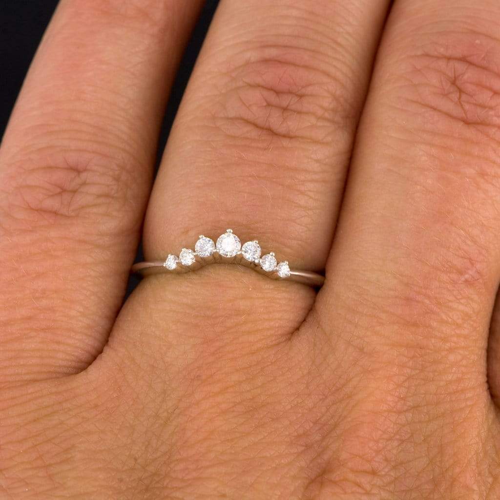Corinne - Graduated Diamond, Moissanite or Sapphire Curved Contoured Crown Stacking Wedding Ring Ring by Nodeform