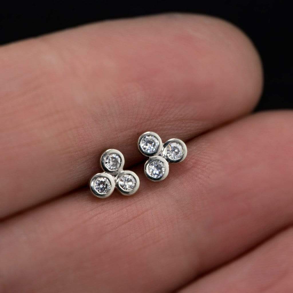 Three Moissanite Trio Bezel Cluster Stud Earrings Earrings by Nodeform