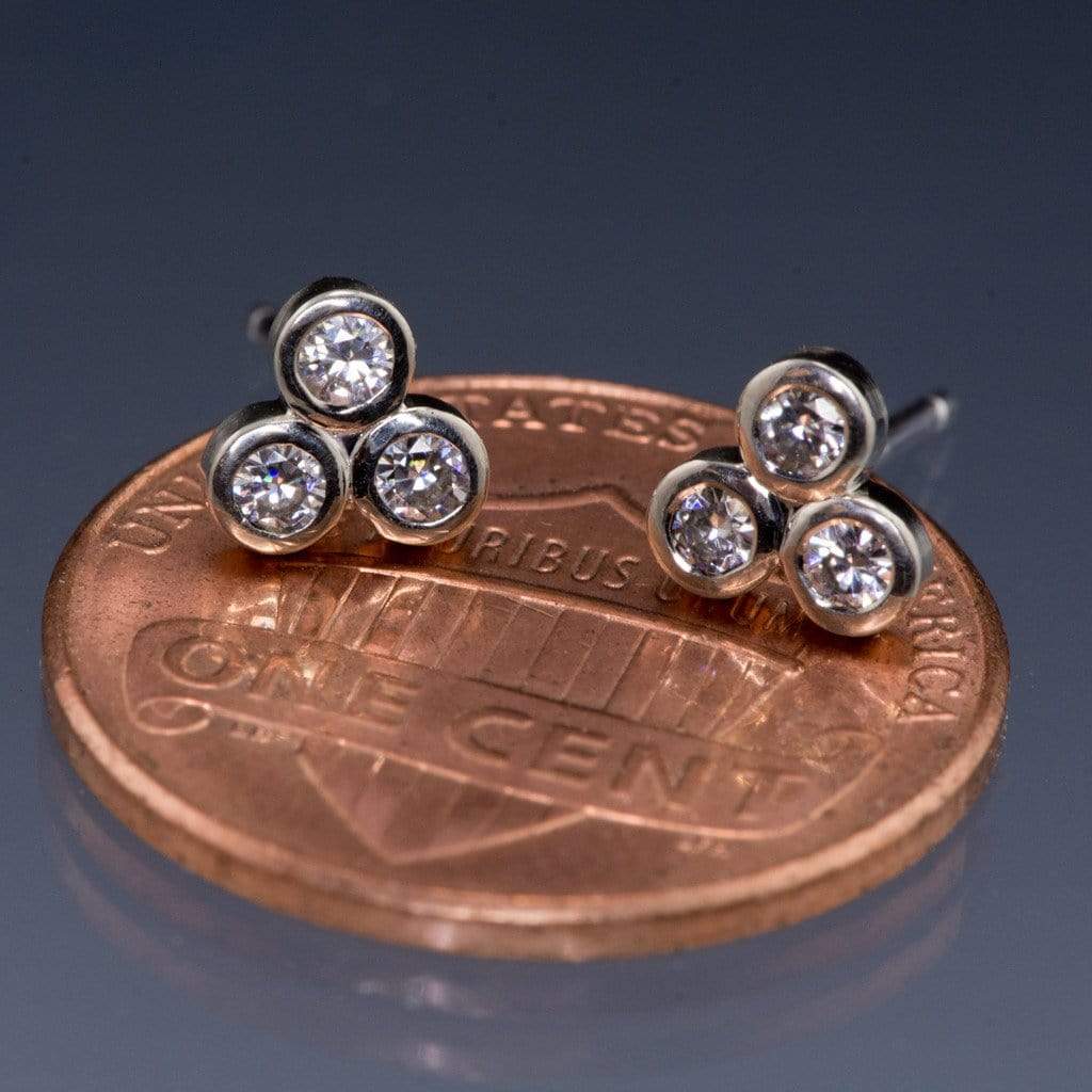 Three Moissanite Trio Bezel Cluster Stud Earrings Earrings by Nodeform