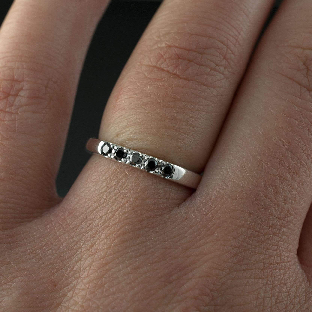 Black Diamond Pave French Set Ring Stacking Wedding Band Ring by Nodeform