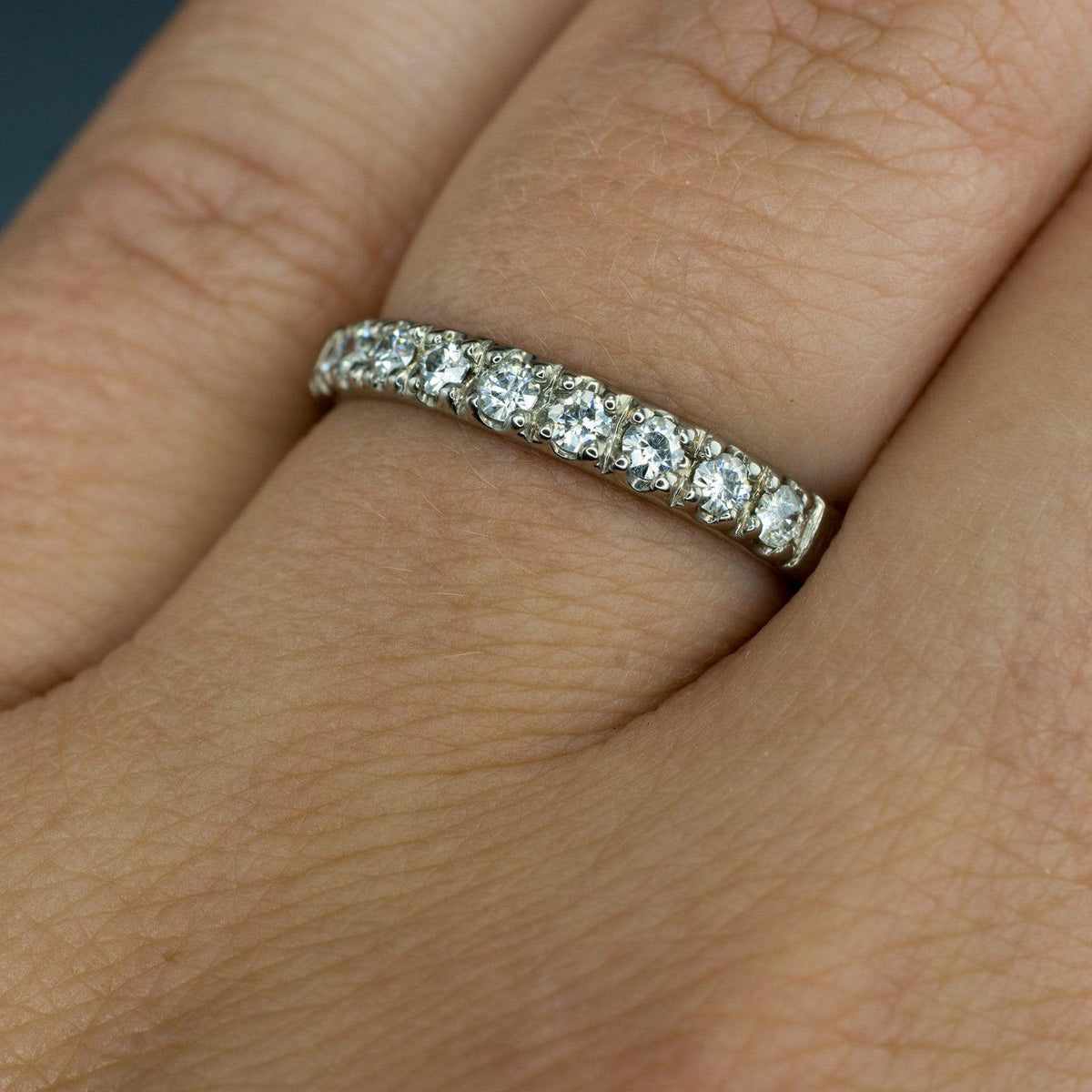 Freya Anniversary Band - French Set Moissanite Pave Ring Stacking Wedding Band Ring by Nodeform