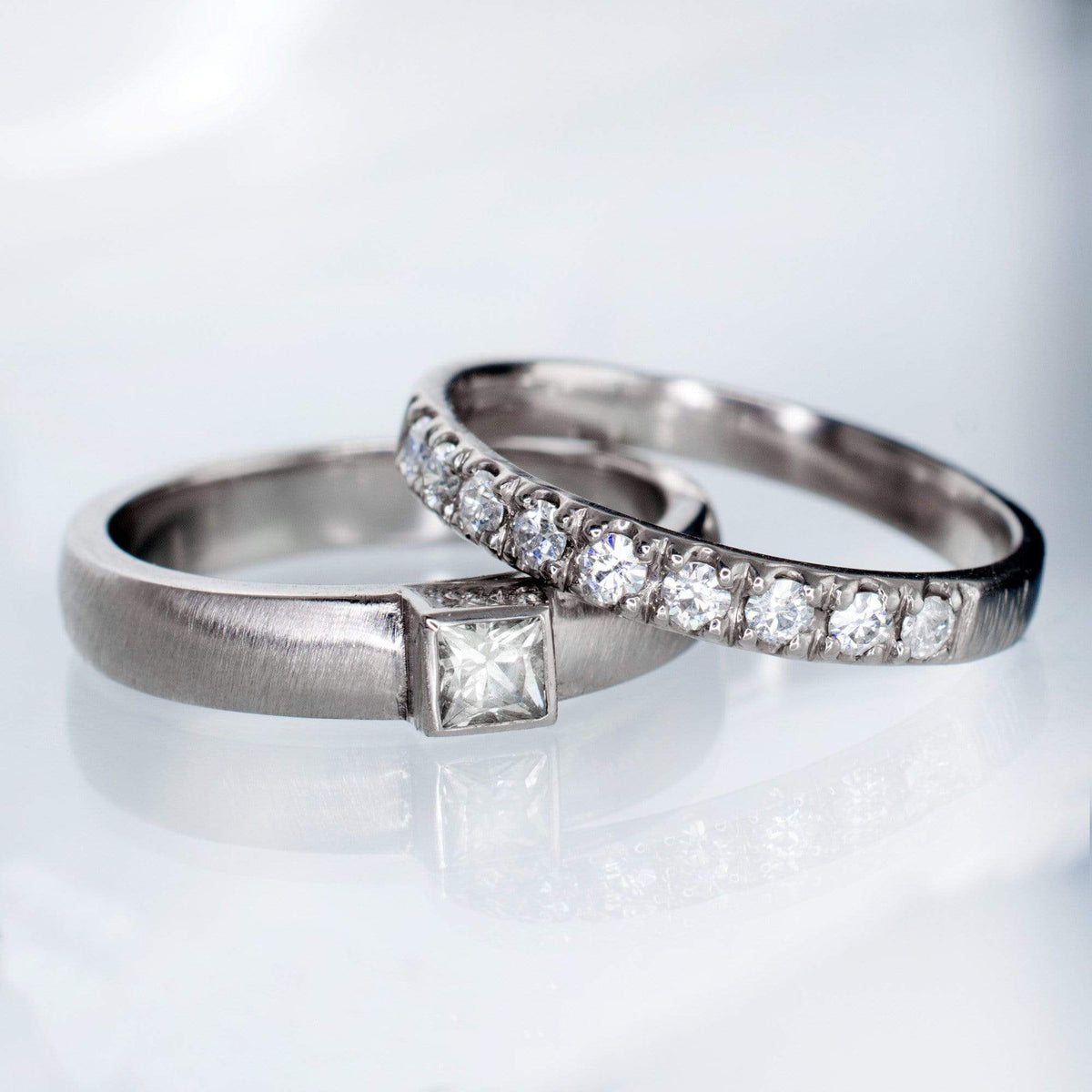 Freya Anniversary Band - French Set Moissanite Pave Ring Stacking Wedding Band Ring by Nodeform